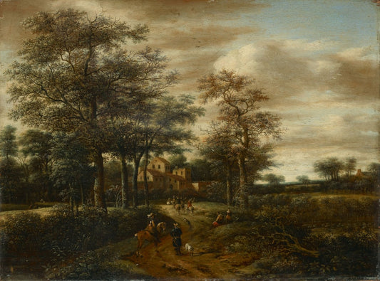 A Forest Landscape with Riders, vintage artwork by Attributed to Pieter Jansz. van Asch, 12x8" (A4) Poster