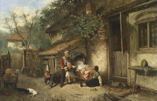 Children Playing with Kittens, vintage artwork by Johan Mari Henri ten Kate, 12x8" (A4) Poster