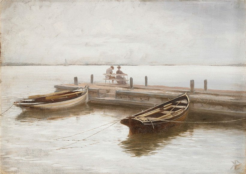 Couple on the bridge, evening, vintage artwork by Knut Ekwall, 12x8" (A4) Poster