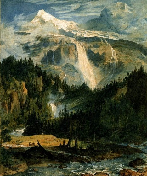 Schmadribach Waterfall, vintage artwork by Joseph Anton Koch, 12x8" (A4) Poster