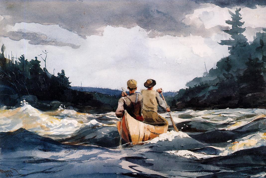 Canoe in the Rapids, vintage artwork by Winslow Homer, 12x8" (A4) Poster