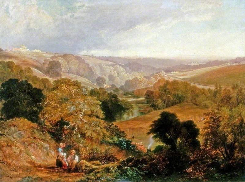 Evening View on Heaton Dene, Lancashire, from an Eminence near Mable's Mill, vintage artwork by Thomas Miles Richardson, Sr., 12x8" (A4) Poster