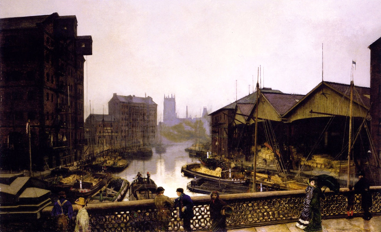Leeds Bridge, vintage artwork by John Atkinson Grimshaw, 12x8" (A4) Poster