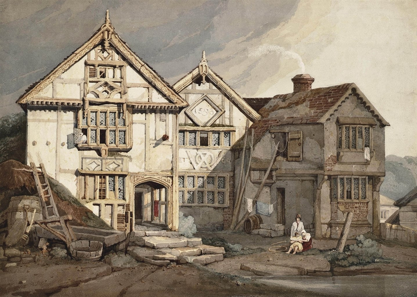 Poundsbridge Manor, Poundsbridge, Penshurt, Kent, vintage artwork by Samuel Prout, A3 (16x12") Poster Print