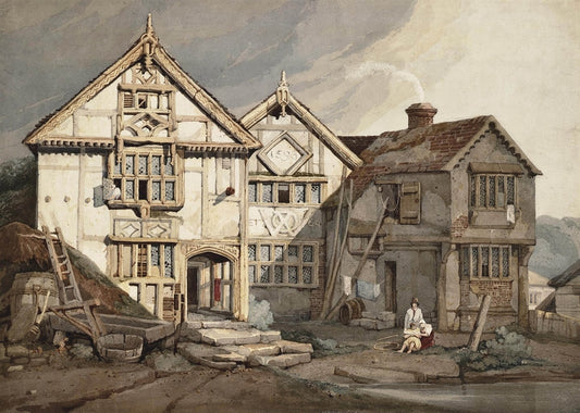 Poundsbridge Manor, Poundsbridge, Penshurt, Kent, vintage artwork by Samuel Prout, A3 (16x12") Poster Print