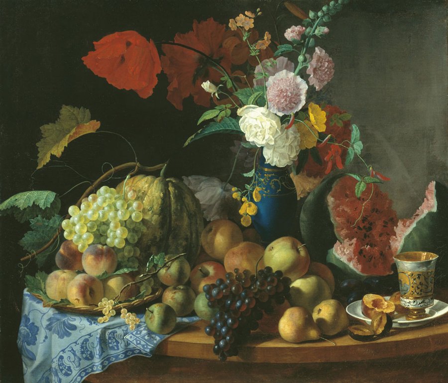 Still life of Fruit and Flowers, vintage artwork by Foma Toropov, A3 (16x12") Poster Print