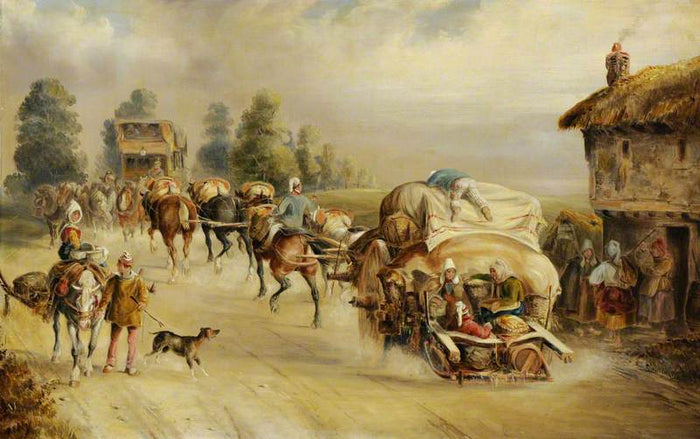 Laden Horse-Drawn Wagons on the Road, vintage artwork by Charles Cooper Henderson, A3 (16x12