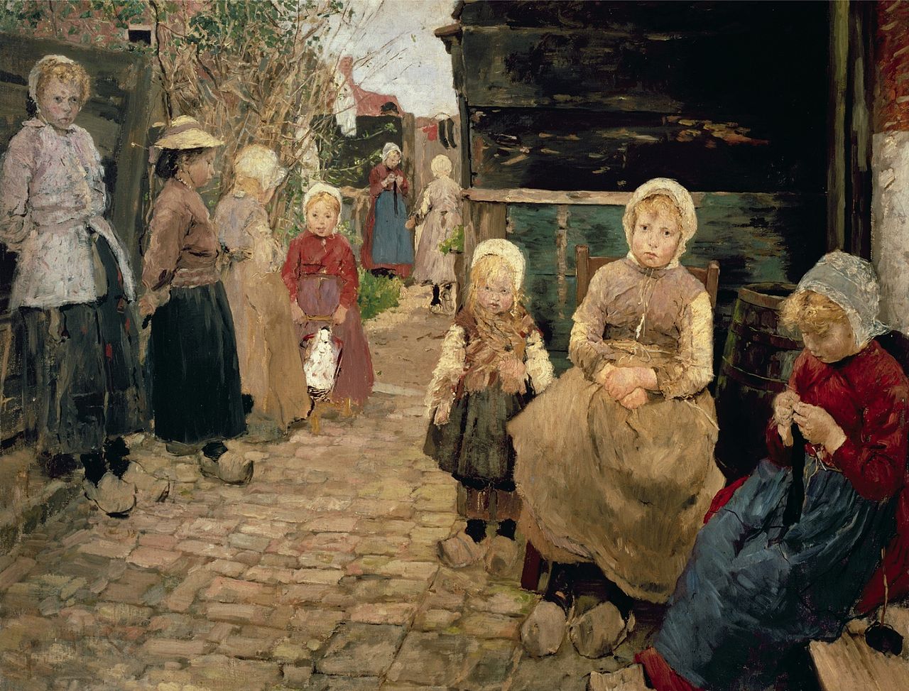 Fishermen's Children in Zandvoort, vintage artwork by Fritz von Uhde, 12x8" (A4) Poster
