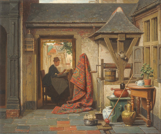 A woman at a loom, vintage artwork by Charles Joseph Grips, 12x8" (A4) Poster