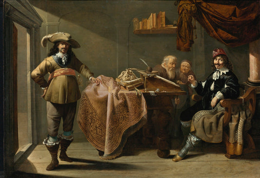 Almsgiving in a Notary’s Office, vintage artwork by Jacob Duck, 12x8" (A4) Poster