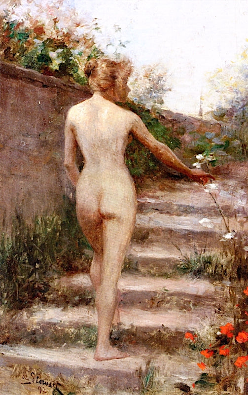 Nude on Garden Stair by Julius LeBlanc Stewart,A3(16x12")Poster