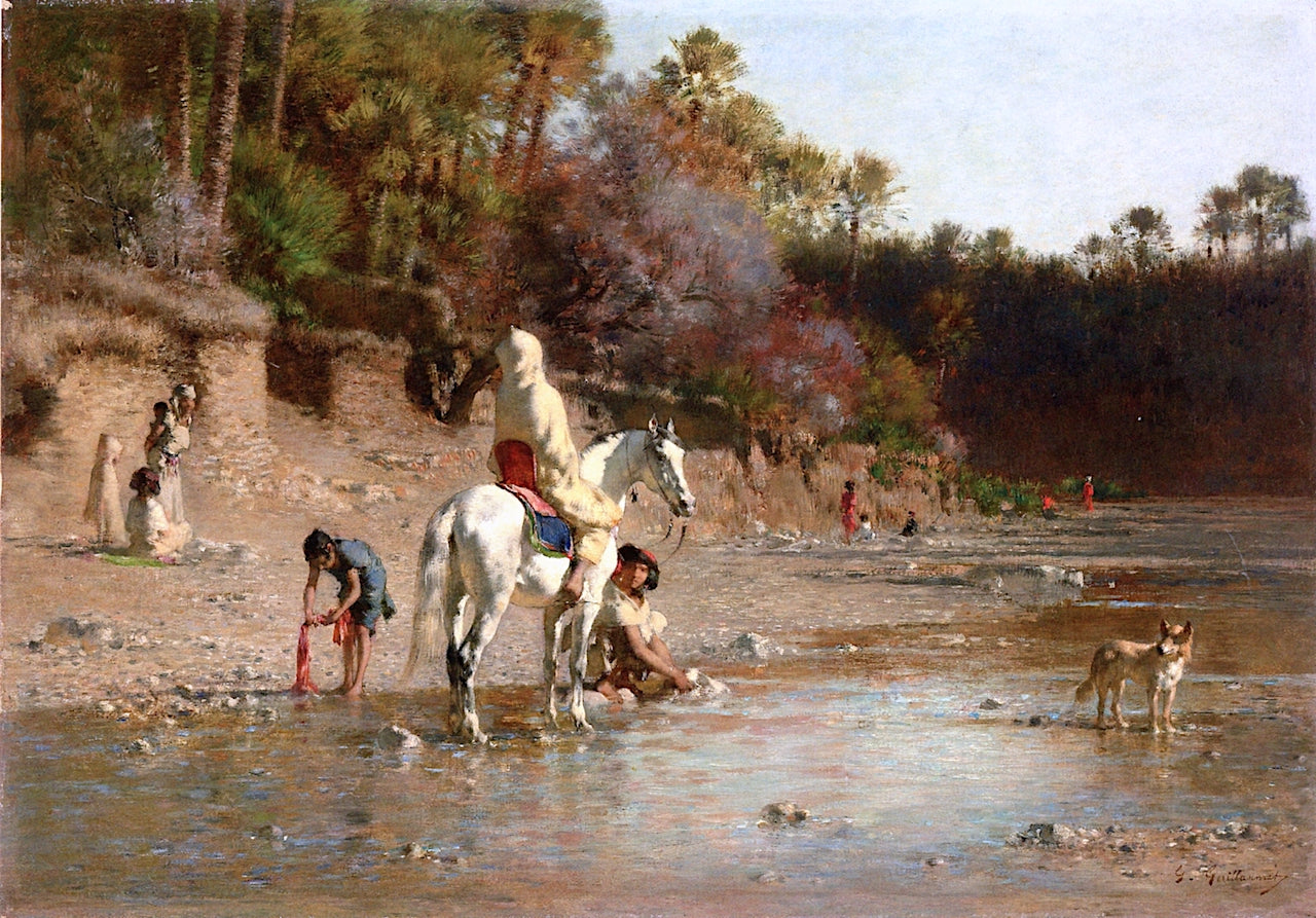 On the Bank of the El Kantara River, vintage artwork by Gustave Achille Guillaumet, 12x8" (A4) Poster