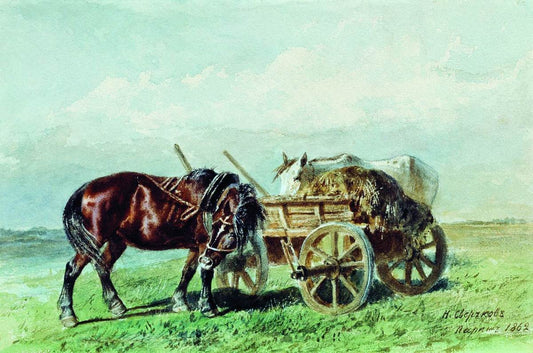 Horse in the Field, vintage artwork by Nikolai Sverchkov, A3 (16x12") Poster Print
