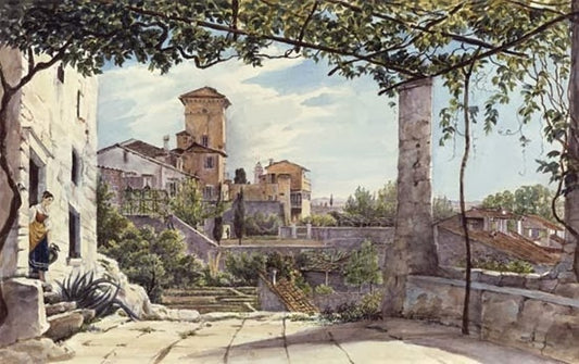 Villa Malta in Rome, vintage artwork by Franz Ludwig Catel, 12x8" (A4) Poster