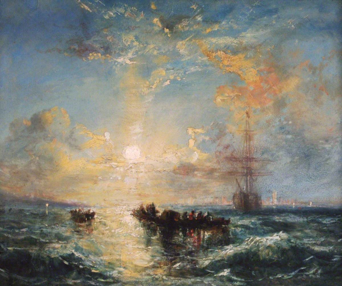 Sunset on Southampton Water Showing a Seascape with Shipping and the Isle of Wight, vintage artwork by William Collingwood Smith, A3 (16x12") Poster Print