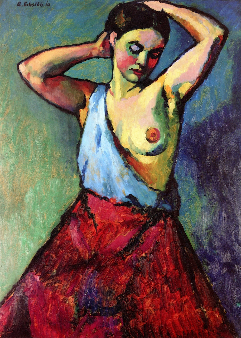 Girl with Red Skirt, vintage artwork by Adolf Erbslöh, 12x8" (A4) Poster