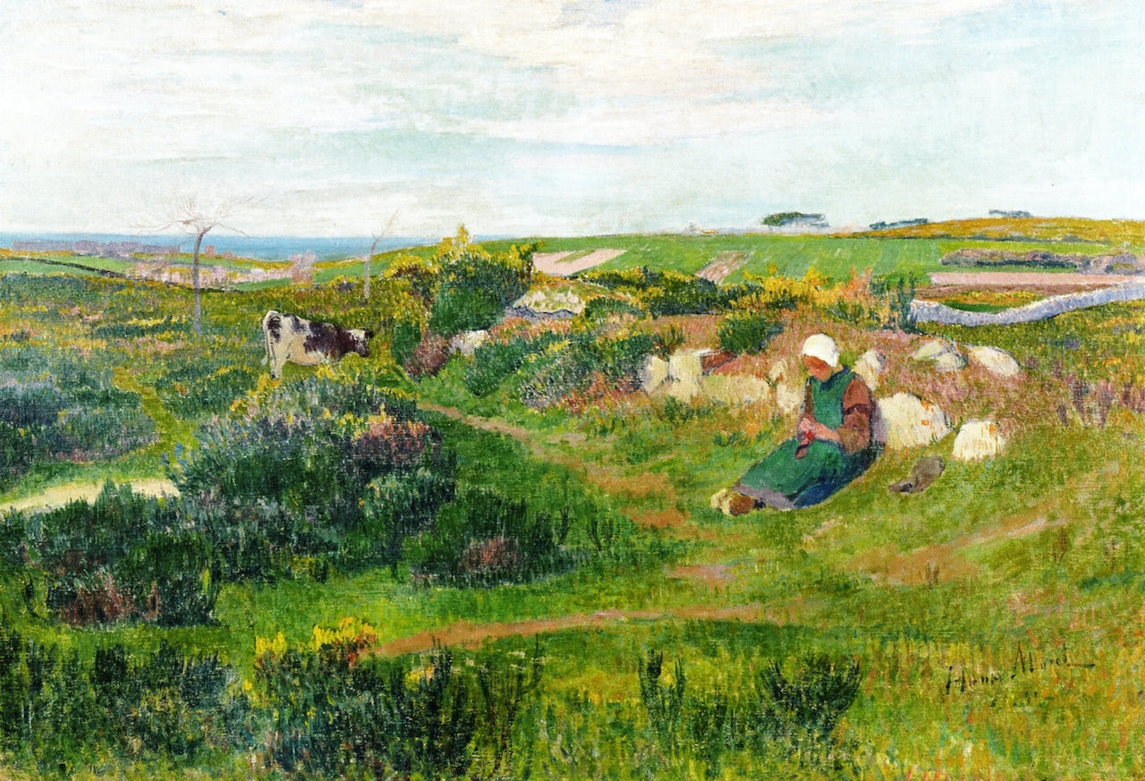 Breton Woman Knitting by Henry Moret,A3(16x12")Poster
