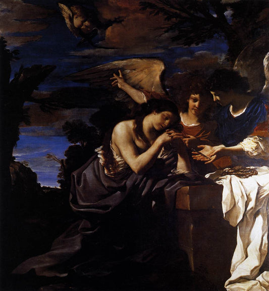 Mary Magdalen and the Two Angels, vintage artwork by Guercino, 12x8" (A4) Poster