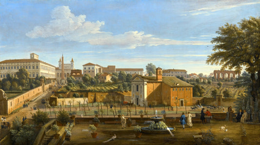 A View of the Church of Santi Marcellino e Pietro, from the Vigna Ciccolini, with the Palazzo Latera, vintage artwork by Caspar van Wittel, 12x8" (A4) Poster