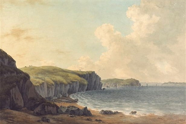 View from Caldey Island, looking towards Margaret Island, vintage artwork by John Warwick Smith, 12x8" (A4) Poster