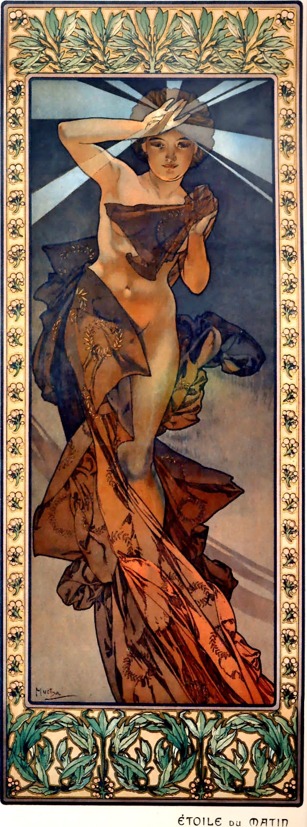 Morning Star, vintage artwork by Alfons Mucha, 12x8