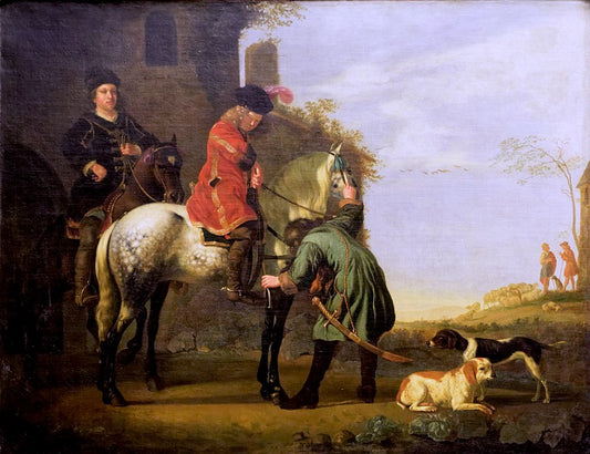 The Departure for the Horse Ride, vintage artwork by Aelbert Cuyp, 12x8" (A4) Poster
