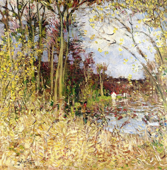 Fishing on the Banks of the Eau, vintage artwork by Pierre-Eugène Montezin, 12x8" (A4) Poster