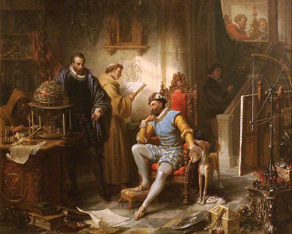 Rudolph II and Tycho Brahe in Prague, vintage artwork by Eduard Ender, A3 (16x12") Poster Print