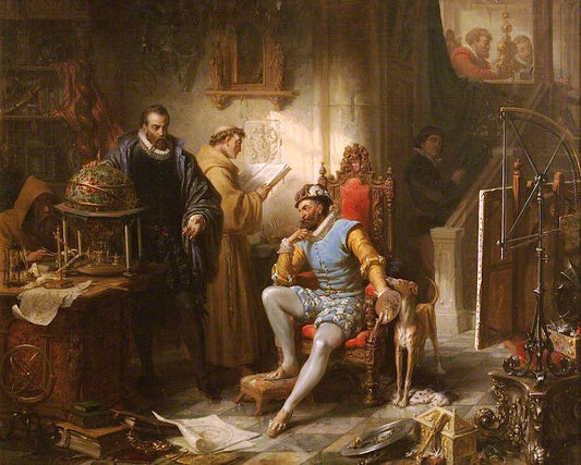 Rudolph II and Tycho Brahe in Prague, vintage artwork by Eduard Ender, A3 (16x12") Poster Print