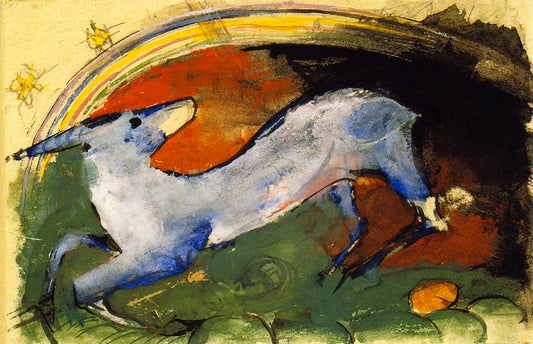 Bluish Fabulous Beast, vintage artwork by Franz Marc, 12x8" (A4) Poster