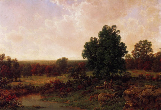 Three Men in a Landscape, vintage artwork by William Mason Brown, 12x8" (A4) Poster