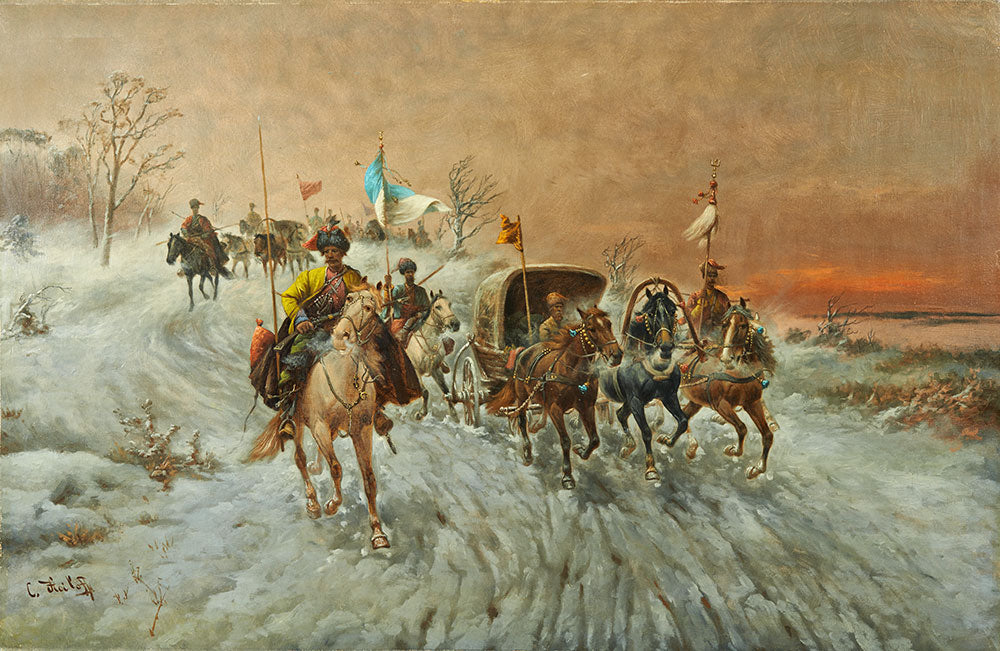 Cossacks, vintage artwork by Constantin Stoiloff, 12x8" (A4) Poster