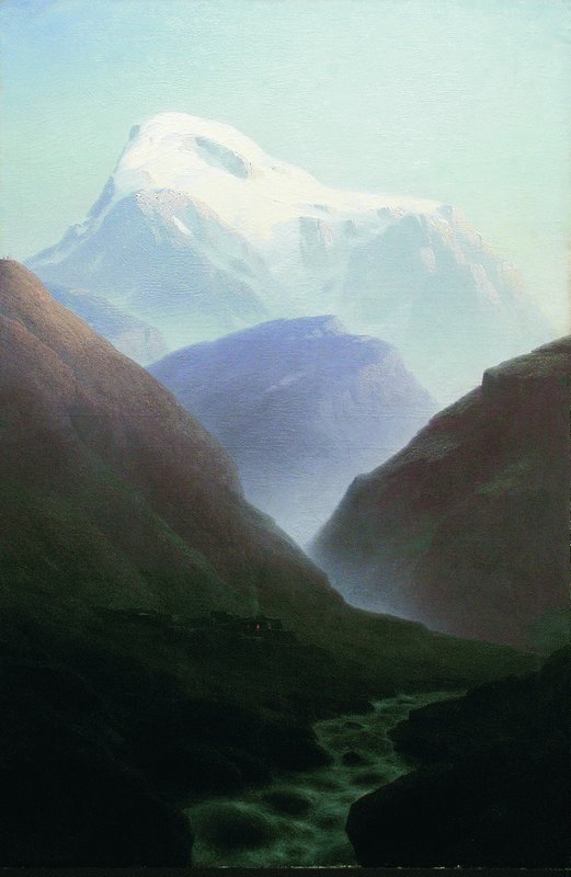 Mount Kazbek, Twilight, vintage artwork by Gavriil Kondratenko, 12x8" (A4) Poster