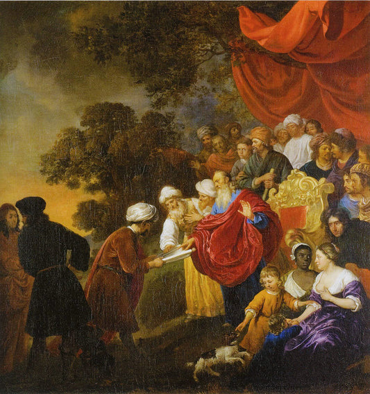 Zerubbabel Displays a Plan of Jerusalem to Cyrus the Great, vintage artwork by Jacob Van Loo, 12x8" (A4) Poster