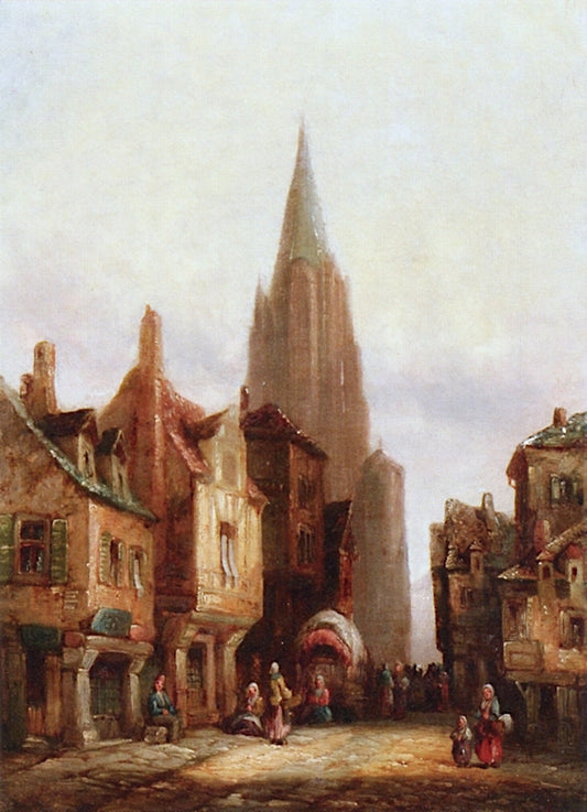 Village Square Scene II, vintage artwork by Heinrich Hermann Schafer, A3 (16x12") Poster Print