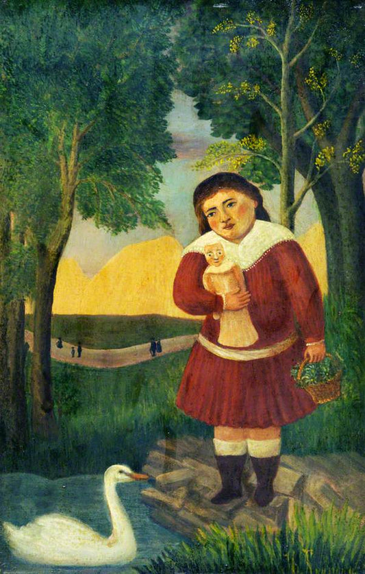 Child with a Doll in a Landscape, vintage artwork by Henri Rousseau, 12x8" (A4) Poster