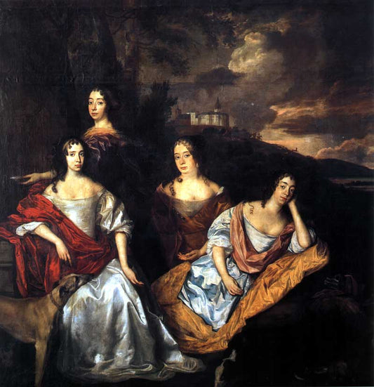 Portrait of Daughters of Friedrich Heinrichs von Oranien, vintage artwork by Jan Mijtens, 12x8" (A4) Poster