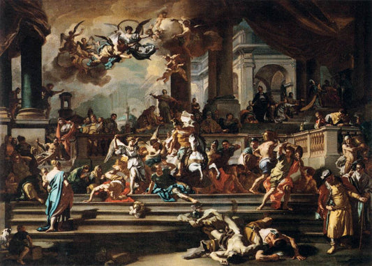 Expulsion of Heliodorus from the Temple, vintage artwork by Francesco Solimena, 12x8" (A4) Poster