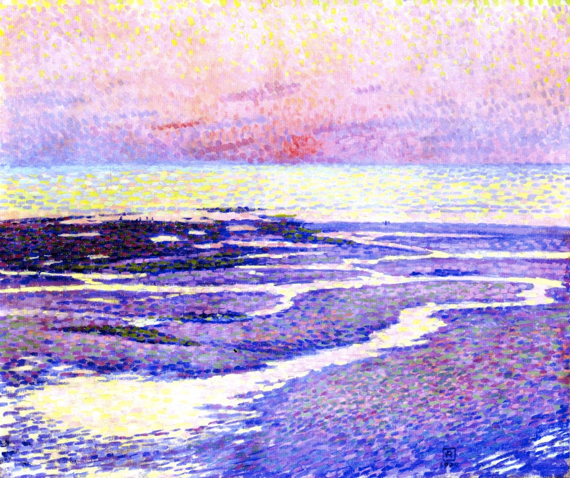 Beach at Low Tide: Evening by Theo van Rysselberghe,A3(16x12")Poster