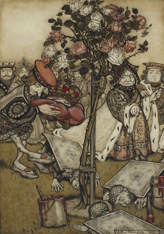 The Queen turned angrily away from him and said to the Knave, 'Turn them over', vintage artwork by Arthur Rackham, 12x8" (A4) Poster