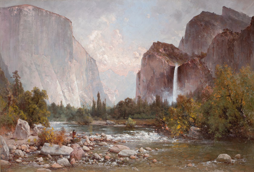 Fishing in the Yosemite Valley, vintage artwork by Thomas Hill, 12x8" (A4) Poster