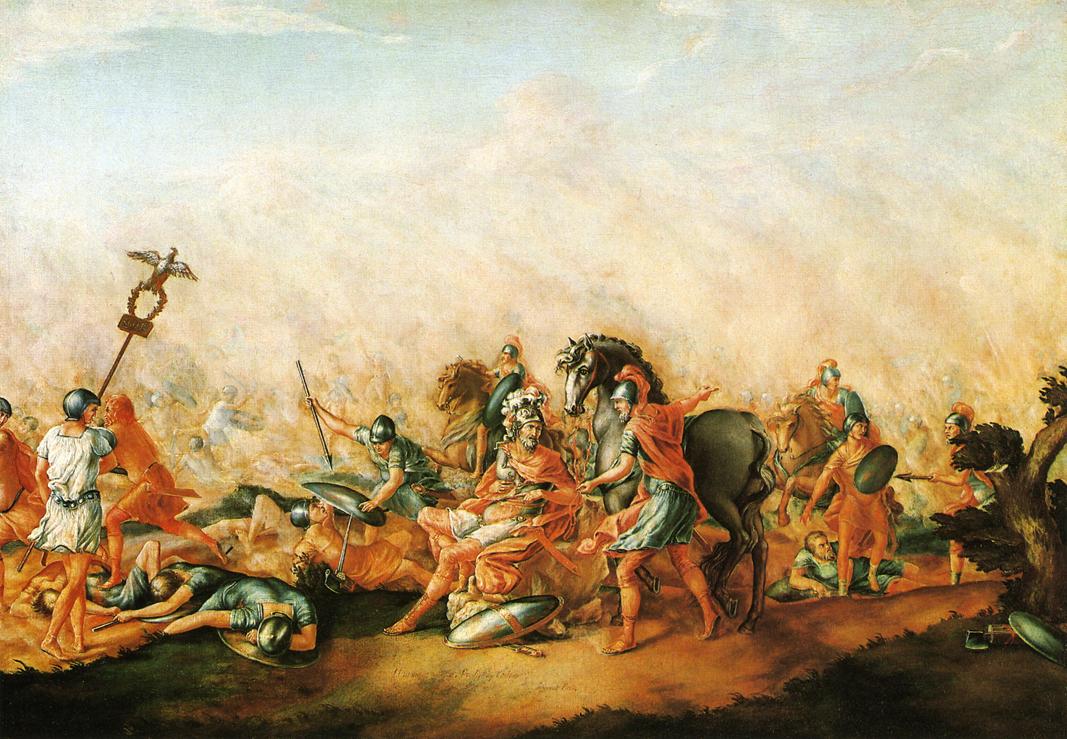 The Death of paulus Aemilius at the Battle of Cannae, vintage artwork by John Trumbull, 12x8" (A4) Poster