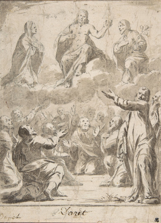 The Risen Christ between the Virgin and St. Joseph, Appearing to St. Peter and other Apostles, vintage artwork by Jean Daret, 12x8" (A4) Poster
