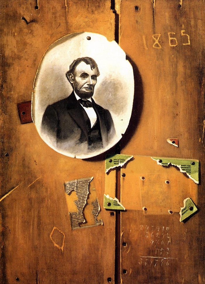 Board with Lincoln Photograph, vintage artwork by John Frederick Peto, 12x8