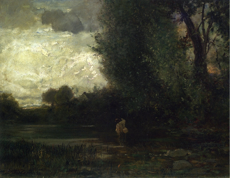 Angler by  Forest Stream, vintage artwork by Arthur Parton, 12x8" (A4) Poster