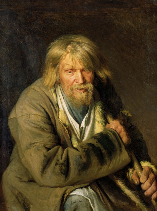 Old Man with a Crutch, vintage artwork by Ivan Kramskoi, 12x8" (A4) Poster