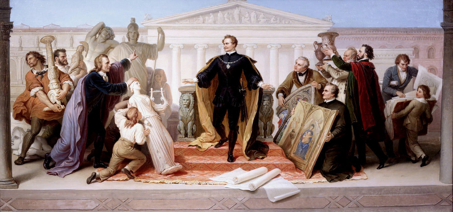 King Ludwid I Surrounded by  Artists and Scholars, vintage artwork by Wilhelm von Kaulbach, A3 (16x12") Poster Print