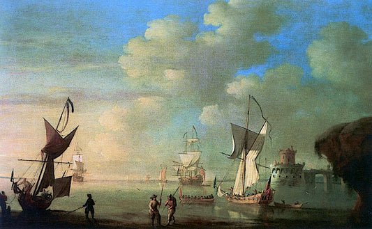 A Royal Yacht and Other Shipping off the Coast, vintage artwork by Peter Monamy, 12x8" (A4) Poster