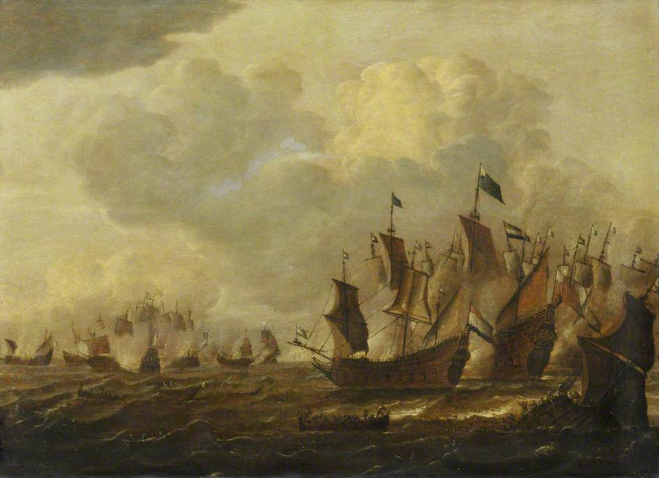 Battle of the First Dutch War (1652-54), vintage artwork by Dutch School 17th Century - Unknown, 12x8" (A4) Poster