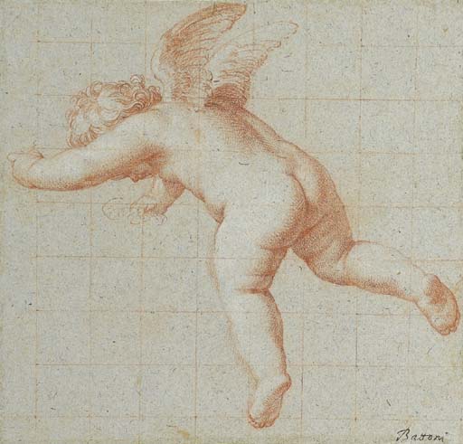 A Flying Putto, vintage artwork by Pompeo Batoni, 12x8" (A4) Poster